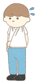 腕を三角巾で吊る男の子のイラスト